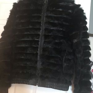 Black chic leather/fur jacket for woman